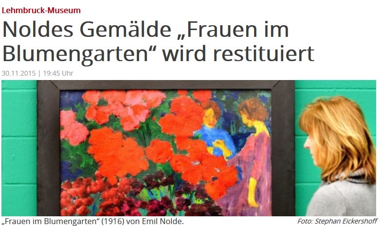 Provenienzforschung
Das Gemälde befand sich seit 1958 im Lehmbruck-Museum in Duisburg. Facts & Files verfasste ein Gutachten im Auftrag des Museums zur Herkunft des Gemäldes.